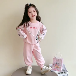 ชุดเด็กผู้หญิง เสื้อสเวตเตอร์ลายการ์ตูนลำลองแบบใหม่และกางเกงขายาวทรงหลวมสบาย set