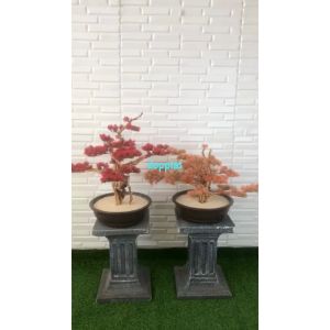 Pohon Artificial Tanaman Hias Daun Lohansung Merah / Orange Latex Pot Semen Dekorasi Rumah