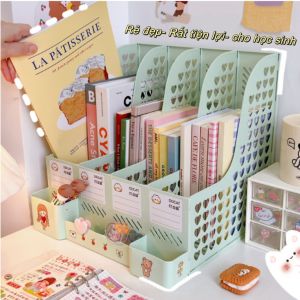 Giá để tài liệu hồ sơ bằng nhựa 8 ngăn tiện lợi kèm ống cắm bút đồ dùng học tập để bàn trang trí phòng sáng tạo giá rẻ