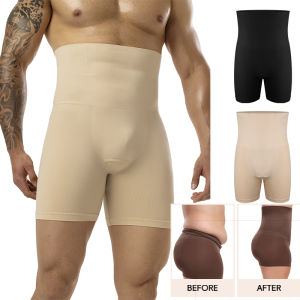 Men Compression Shorts Tummy Control Soft Brief Abdomen Belly Flat High Waist Body Shaper Breathable 3D Pouch Shapewear Pant