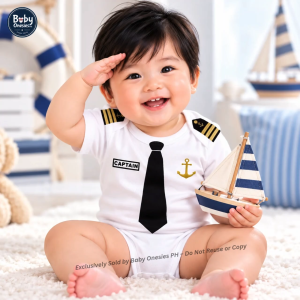 Seaman Baby Bodysuit & Bonnet Set 0–12M | Nautical Outfit for Boys & Girls | Custom Captain Name | Baby Onesies PH