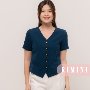 RIMINI - Atasan Cewek Bluss Casual Full Kancing XS-XL - Patrisha V-Neck Button Top CC30237