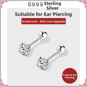 MIXIER | S999 Silver Rhinestone Stud Earrings