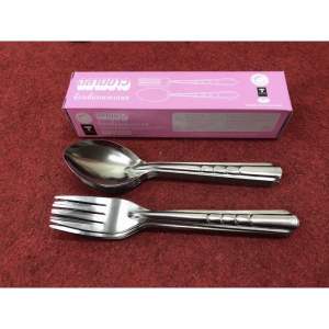 (1โหล 12 คู่) ช้อนส้อม​ สแตนเลส​สตีล ตราฉลามขาว ลายก้างปลา