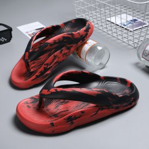 Mens Summer Outdoor Slip-On Anti-Slip Soft Bottom Sandals Trendy Sports Beach Flip Flops Breathable Flat Heel Color Block