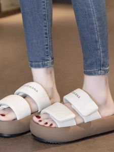 Womens Summer Thick Heel Sandals Fashionable Beach Slippers Flat Bottom Platform Clog Shoes Korean Style Heightening Rubber Sole