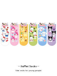 Adorable Sanrio Short Socks Womens Cotton Breathable Moisture Wicking Cartoon Kawaii Kuromi Cinnamon Dog Melody Pachat Cat KT Cat