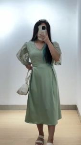 6032 Arendelle Combi Brukat Midi Dress Natal Dress Pesta