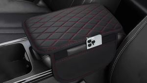 Universal Car Center Console Armrest Pad Leather Armrest Protector Cushion With Side Phone Storage Pocket