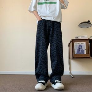 กางเกงทำงานลายเสือดาวสีชมพู ทรงหลวม กางเกงขายาวลำลอง ทรงหลวม สำหรับผู้ชาย แฟชั่นฮิปฮอป ฤดูใบไม้ร่วง 2024