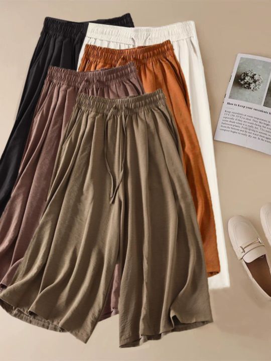 Lightweight%20Ice%20Silk%20Ramie%20High%20Waist%20Straight%20Leg%20Wide%20Leg%20Culottes%20-%20Image%202