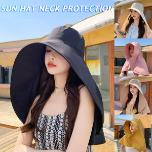 Large Brim Sun Protection Hat Neck Shawl Bucket Hat Upf 50+ Summer Outdoor Beach Sun Hat For Women Visor Cap For Women Summer Hat For Women Beach Sunscreen Shawl Fisherman Hat Uv Anti Wide Brim Women Sun Hat Simple Ponytail Cap Hiking Bucket Hat Famale