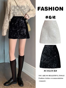 Váy Chữ a Màu Đen Ngắn Mới 2025 Váy Midi Nửa Thân Váy Chữ a Cạp Cao Cho Nữ Mùa Thu Đông Váy Ngắn Một Bước Thời Trang