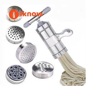 I know Stainless steel household small manual noodle machine kitchen hand noodle press with 5 moulds