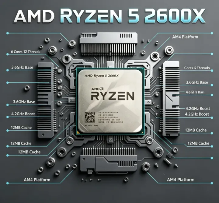 AMD | Mid-Range Game & Graphic Render AMD Ryzen 5 2600X AM4 Processor 12MB Cache 6C12T Budget DIY Desktop CPU Without Cooler