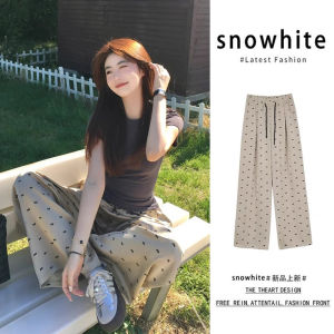 กางเกงขายาวทรงหลวมเอวยางยืดผ้าไหมน้ำแข็งพิมพ์ลายฤดูร้อนสำหรับผู้หญิง กางเกงขายาวทรงตรงเอวสูง ทรงหลวม กางเกงขายาวลำลอง