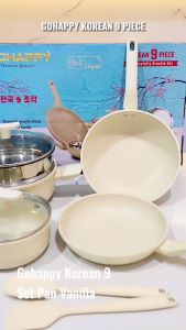 Panci Set Gohappy Korean 9 pcs Granite Cookware Set Stock pot - frypan - milkpan - casserole steamer