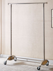 Stainless Steel Clothing Hanger Rack Adjustable Mobile Folding Double Bar Rod Storage for Clothing Store Green Design