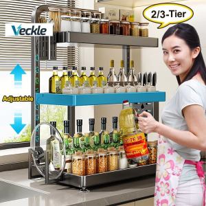 Veckle 2/3 Layer Kitchen Rack Organizer Shelf Seasoning 2 layer Floor Condiments Organizer