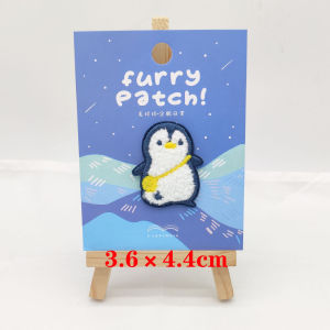 Cute Chenille Penguin Self Adhesive Patches Independent Back Card Package Embroidery Applique DIY Decor for Water Bottle Clothes