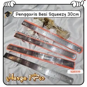 PENGGARIS BESI 30CM SQUEEZY / METERAN BESI STAINLESS STEEL / ROL BESI PLAT 30CM / PENGGARIS TUKANG / RULER STAINLESS STEEL / SQB3519