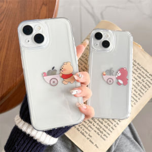 Cartoon Silicone Phone Case Transparent Space Anti-Fall for  13/12/11 15Promax/14Plus Couples Bear Design Soft Protection