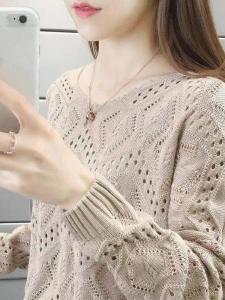 Womens Hollow out Knitted Sweater V-Neck Short Loose Outerwear Spring Autumn Fashionable Warm Control Multi-Piece Set