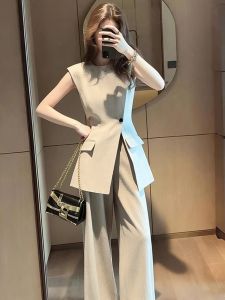 SHANGSHA | Chic Elegant Light Mature Business Casual Suit Vest Set