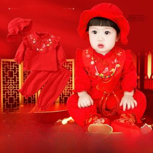 Autumn Winter Cotton Baby Girl Clothes Set Pure Cotton Thin Toddler Birthday Party Clothes Traditional Chinese New Year Outfit