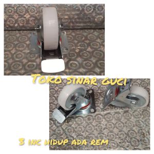 Roda Nilon Gepeng Ukuran 3 inc Hidup Ada Rem Abus