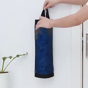 Kitchen Plastic Grocery Bag Organizer Wall Mounted Garbage Net Holder Hanging Mesh Storage Dispenser