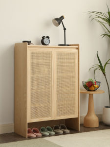 QINGMUTANG | Solid Birch Wood Storage Cabinet with Woven Doors