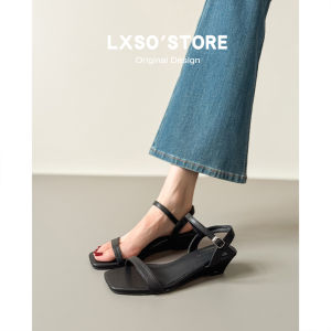 French Simple Elegant Fairy Style Leather Open Toe Sandals Wedge