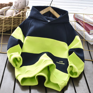 Childrens Hoodie Long Sleeve Crew Neck Base Layer Shirt Trendy Kids Clothing Spring Autumn New Style Color Block Design