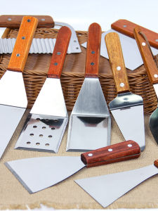 Steak Eggs with Wooden Handle Pancake Shovel Wave Potato Knife Dough Scraper Fried Rice Pizza Fried Fish Flats Slotted Turner