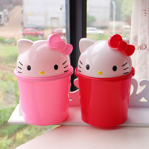Cute Small Size Trash Can with Lid for Bedroom And Living Room Home Use 2024 New Desktop round Barrel Shaped Plastic