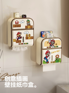 Mario Double Layer Bathroom Toilet Paper Holder Wall Mounted Waterproof Paper Towel Box Storage Shelf Bathroom Organizer
