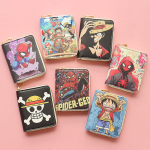 New Cartoon Wallet One Piece Monkey D Luffy Spider-Man Roronoa Zoro Anime Short Zipper Purse Anime Card Bag Kids Birthday Gift