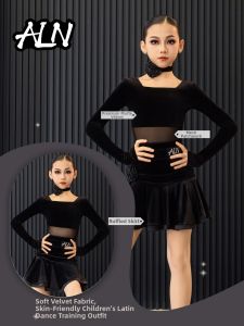 AILANGNA | Girls Velvet Long Sleeve Latin Dance Costume for Spring Summer Performance and Practice