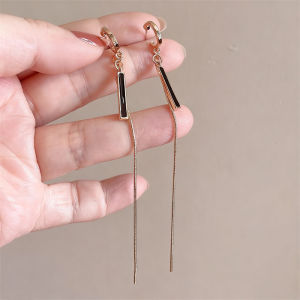 Retro Long Black Gold Tassel Earrings Luxury Fashion Elegant Simple Design Ear Jewelry Alloy/Plated Silver/Plated Gold Material