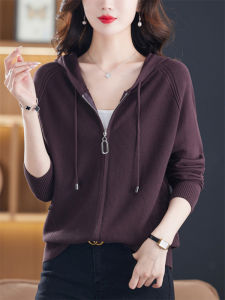 Fashionable Ladies Hooded Knitwear Short Outerwear Early Autumn 2025 New Spring Autumn Thin Knitted Open Cardigan Top