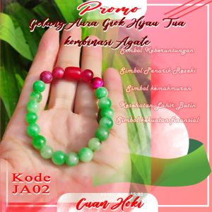 Cuan Hoki Gelang Aura Rezeki Akusara Batu Alam Jade Aceh Natural kombinasi rubi & Onyx naga Tali Karet Bisa COD