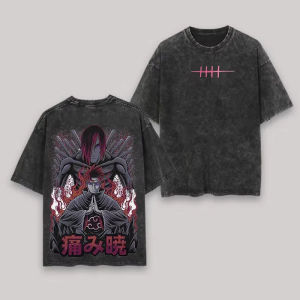 Bandai | Pain Nagato T-shirt Naruto Manga Tee Vintage Washed Oversized Retro Anime Harajuku Streetwear Mens Graphic Clothes Top Akatsuki