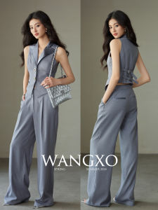 WANGXO | Bộ Đồ Áo Ngắn & Quần Rộng Chất Acetate Ý