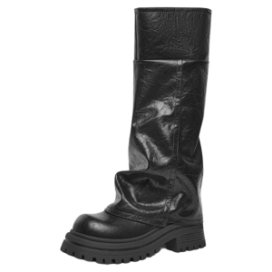 Reddragonfly | Thick Heel High Thigh Boots Ankle Length Puff