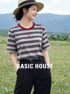 Basic House | Colorful Striped Round Neck Straight Shoulders Short Sleeve Loose T-Shirt Summer Hot