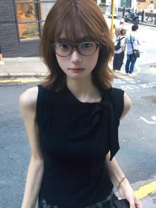 French Style Pure Cotton Vest Womens Summer Slim Fit Commute Versatile INS Windbreaker with Bow Tie Breathable Short Sleeve