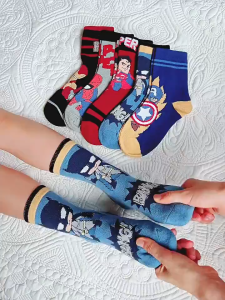 New Boy Socks Autumn Cartoon Hero Middle Tube Socks Children Middle Big Children Cotton Baby Socks