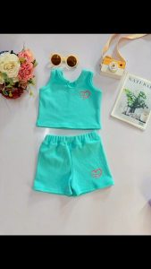 JJ FASHIONABLE WEAR Cotton Knitted Waffle Terno Short for Kids Girl