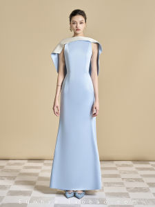 Vietnam Exclusive Mdc ฤดูร้อน 2024 High Luxury ผ้าซาติน ผ้าไหม Luster Blue สีขาว เดรส ผู้หญิง ชิ้นเดียวคุณภาพระดับพรีเมียม ชุดราตรี